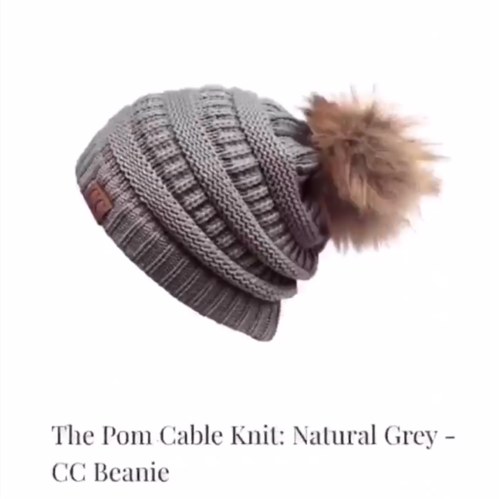 C.C beanie with pom natural grey - winter and fall hats